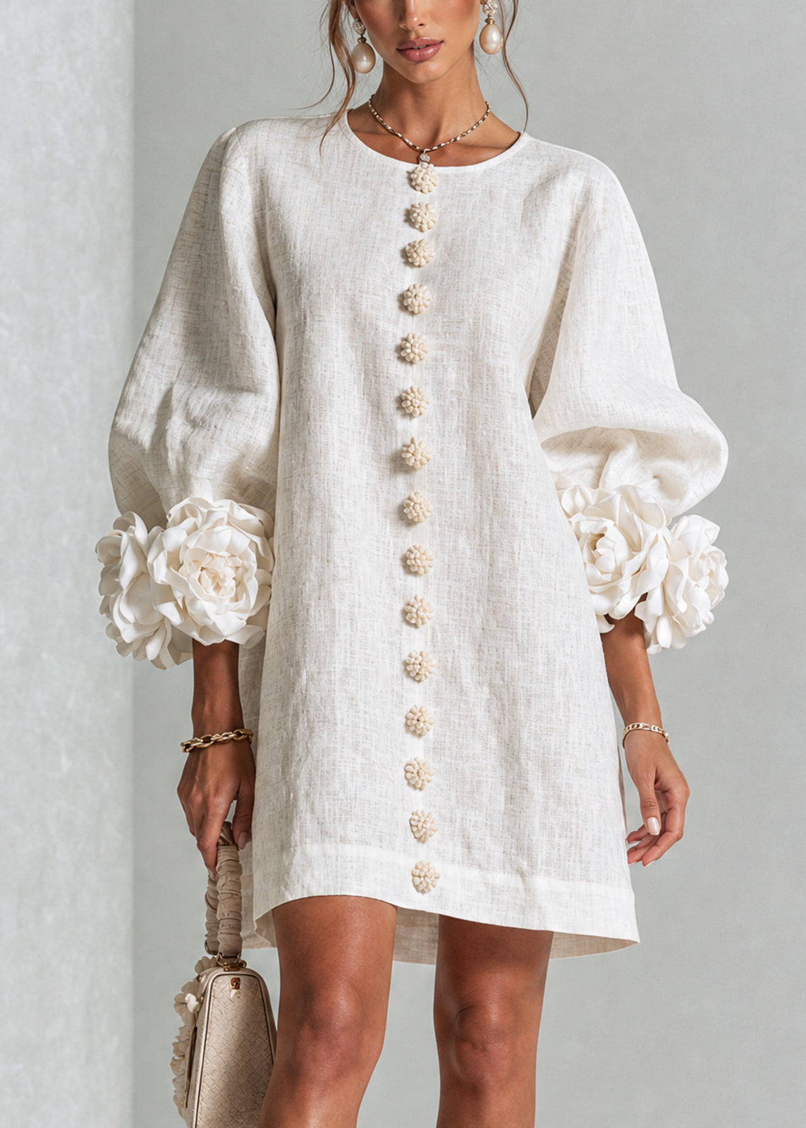 Lolita — Robe Courte à Boutons & Manchettes Fleuries