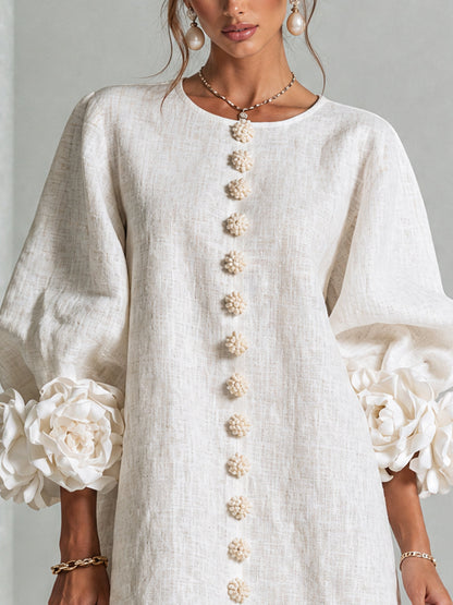 Lolita — Robe Courte à Boutons & Manchettes Fleuries