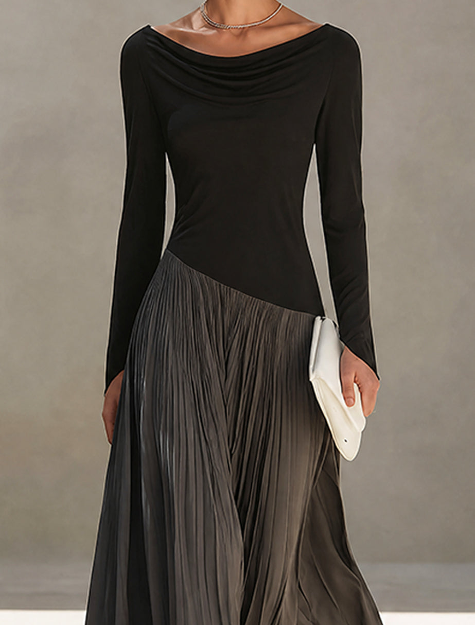 Victoria — Robe Longue Drapée Noir & Gris