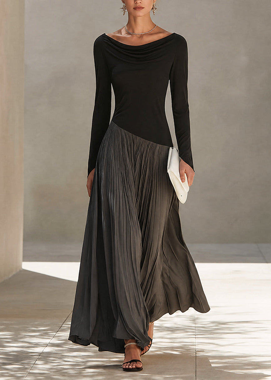 Victoria — Robe Longue Drapée Noir & Gris