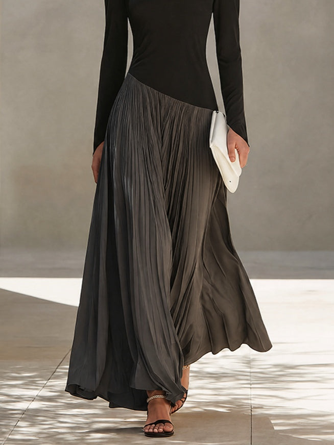 Victoria — Robe Longue Drapée Noir & Gris