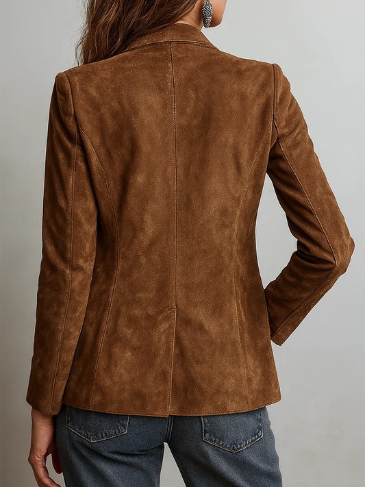 Pascale – Blazer Vintage Marron Effet Daim