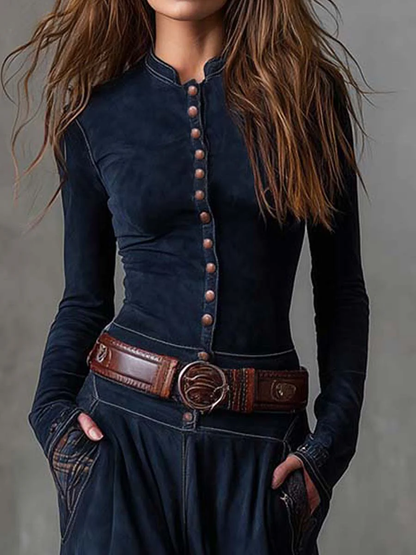 Victoire – Robe Longue en Suédine avec Ceinture