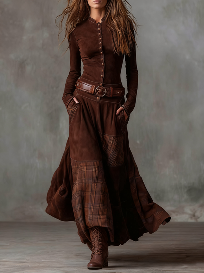 Victoire – Robe Longue en Suédine avec Ceinture