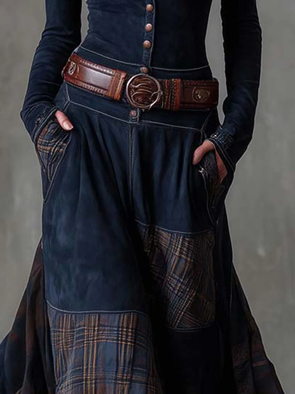 Victoire – Robe Longue en Suédine avec Ceinture