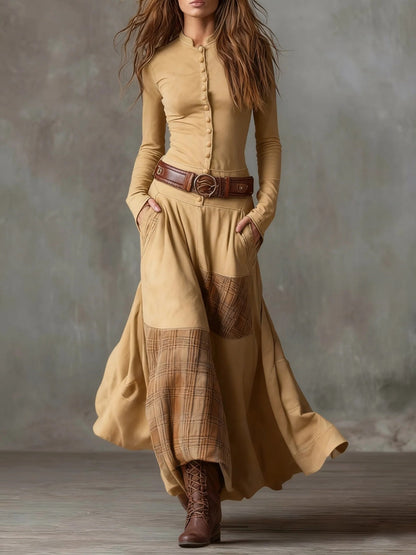 Victoire – Robe Longue en Suédine avec Ceinture