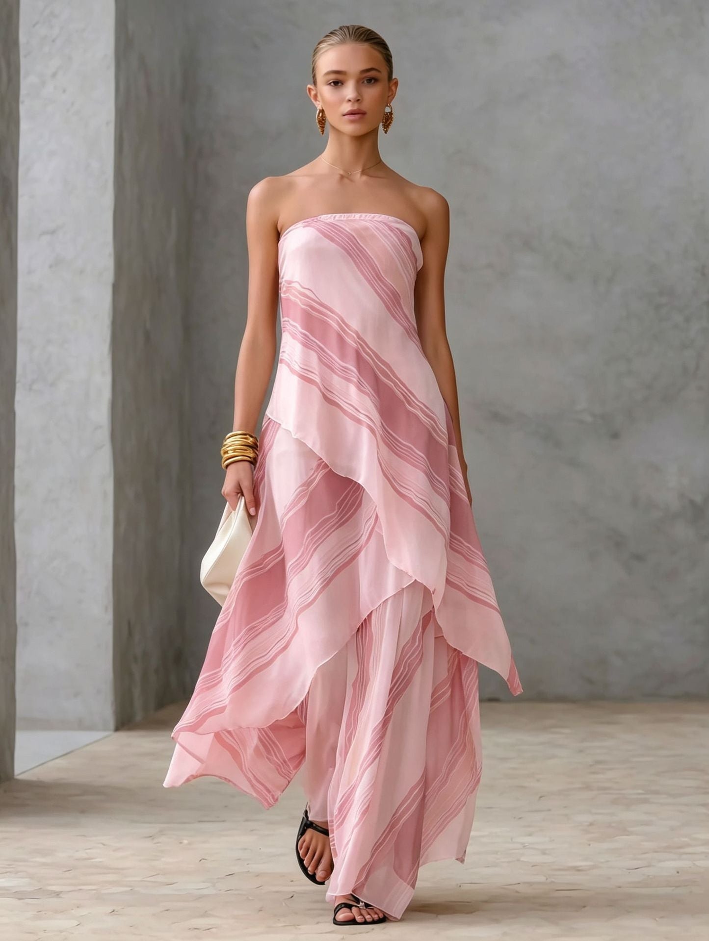 Capucine - Robe Longue Bustier Rayée en Mousseline