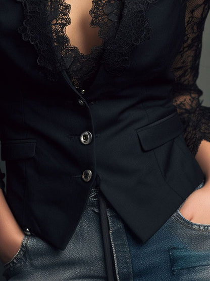 Marie-Laure – Gilet Blazer à Manches en Dentelle