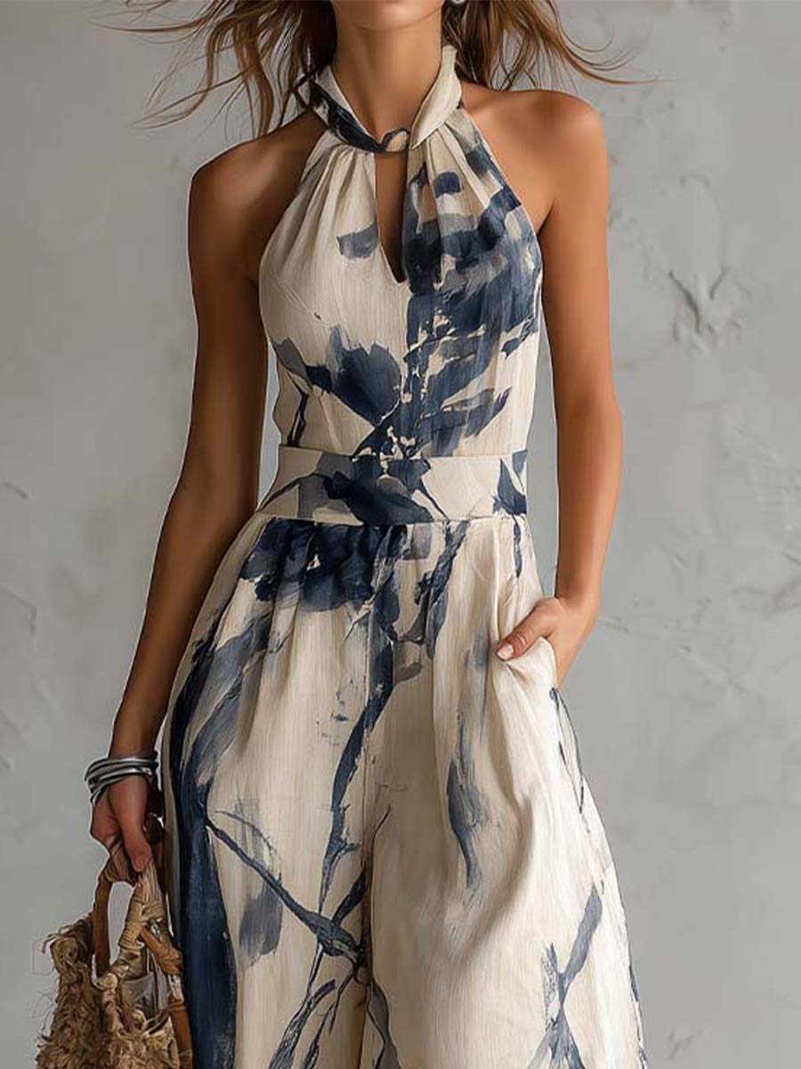 Sienna - Combinaison Col Halter Imprimé Aquarelle