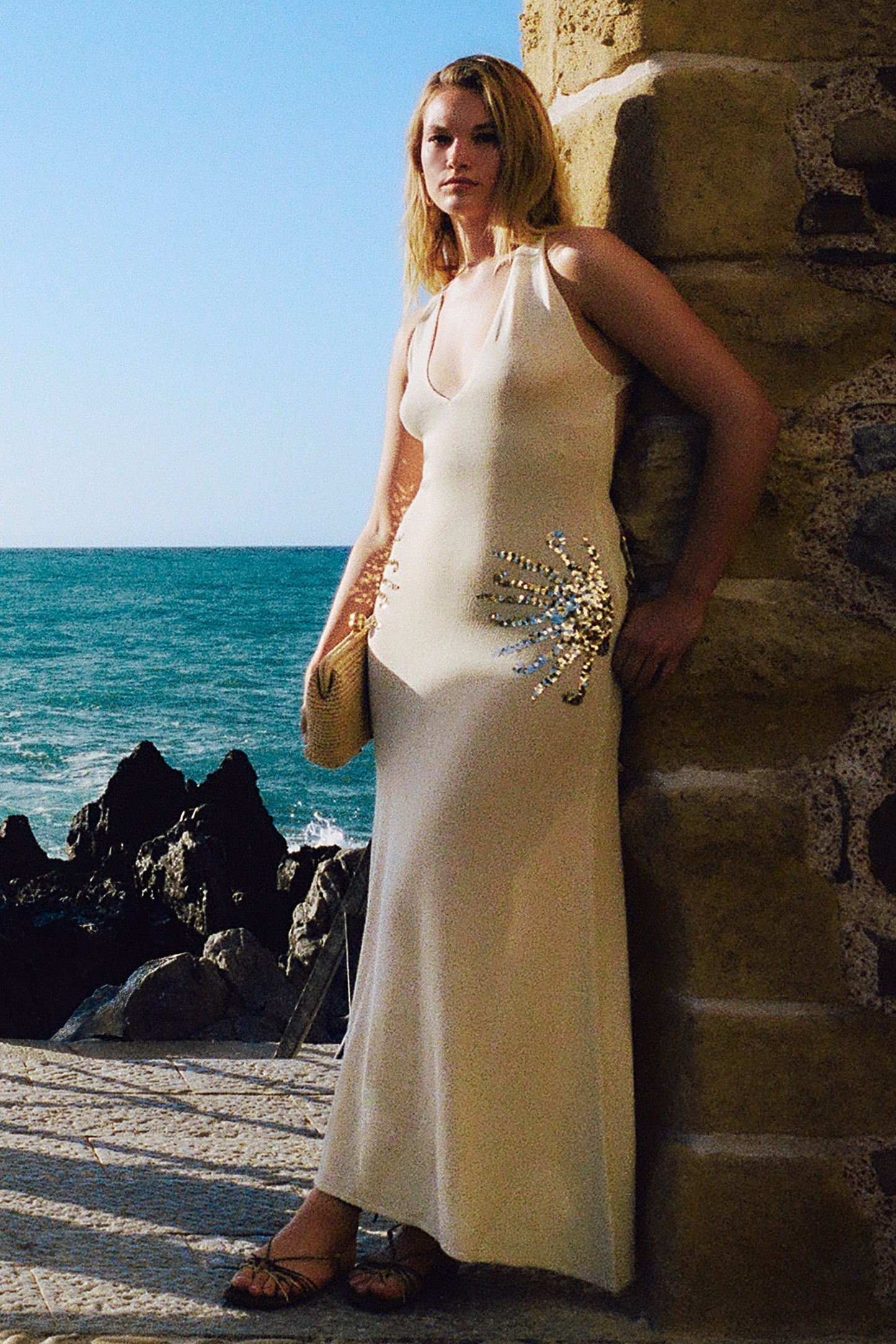 Solara - Robe en Maille Pailletée Ivoire