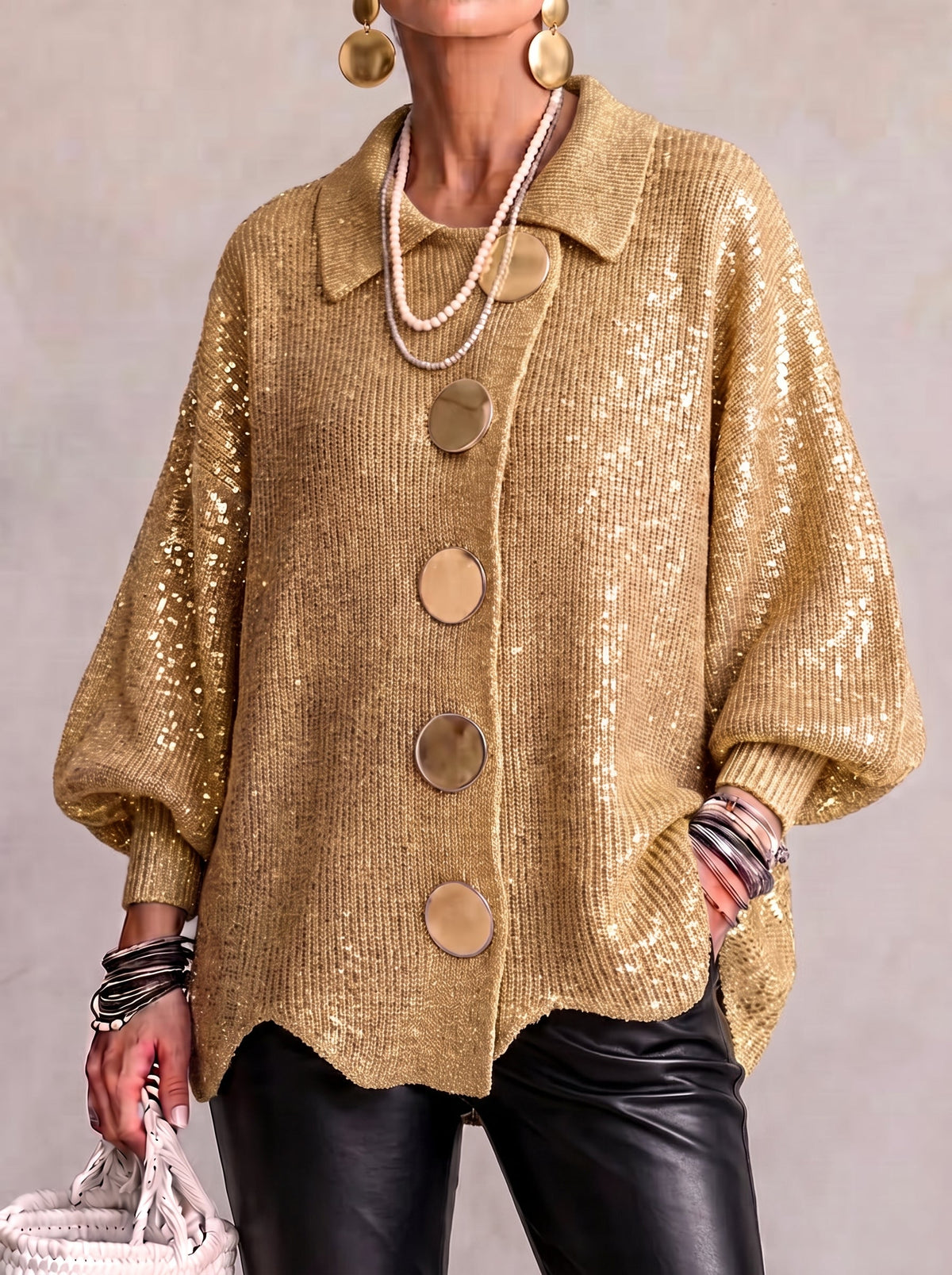 Suzanne - Cardigan Oversize à Gros Boutons Dorés
