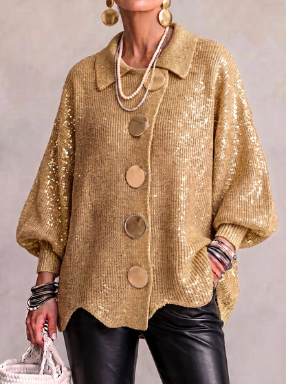 Suzanne - Cardigan Oversize à Gros Boutons Dorés