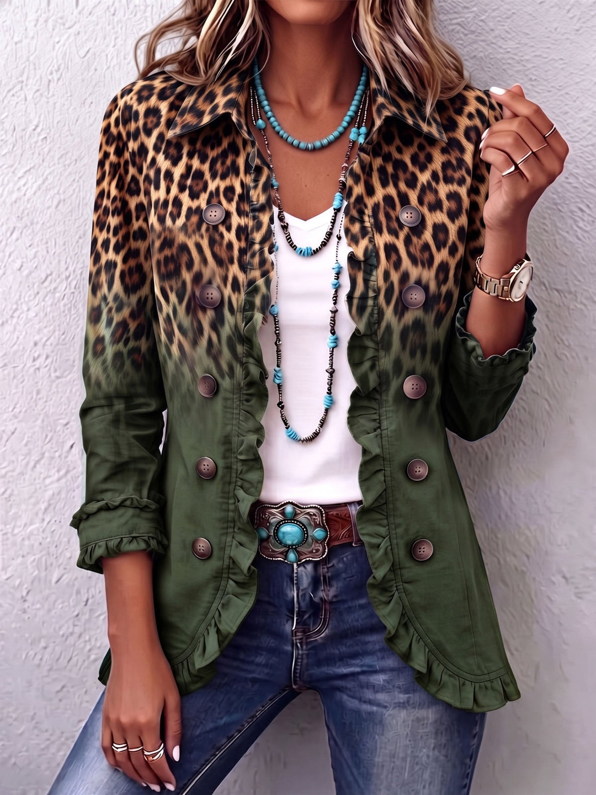 Béatrice – Veste Blazer Imprimé Léopard Contrasté