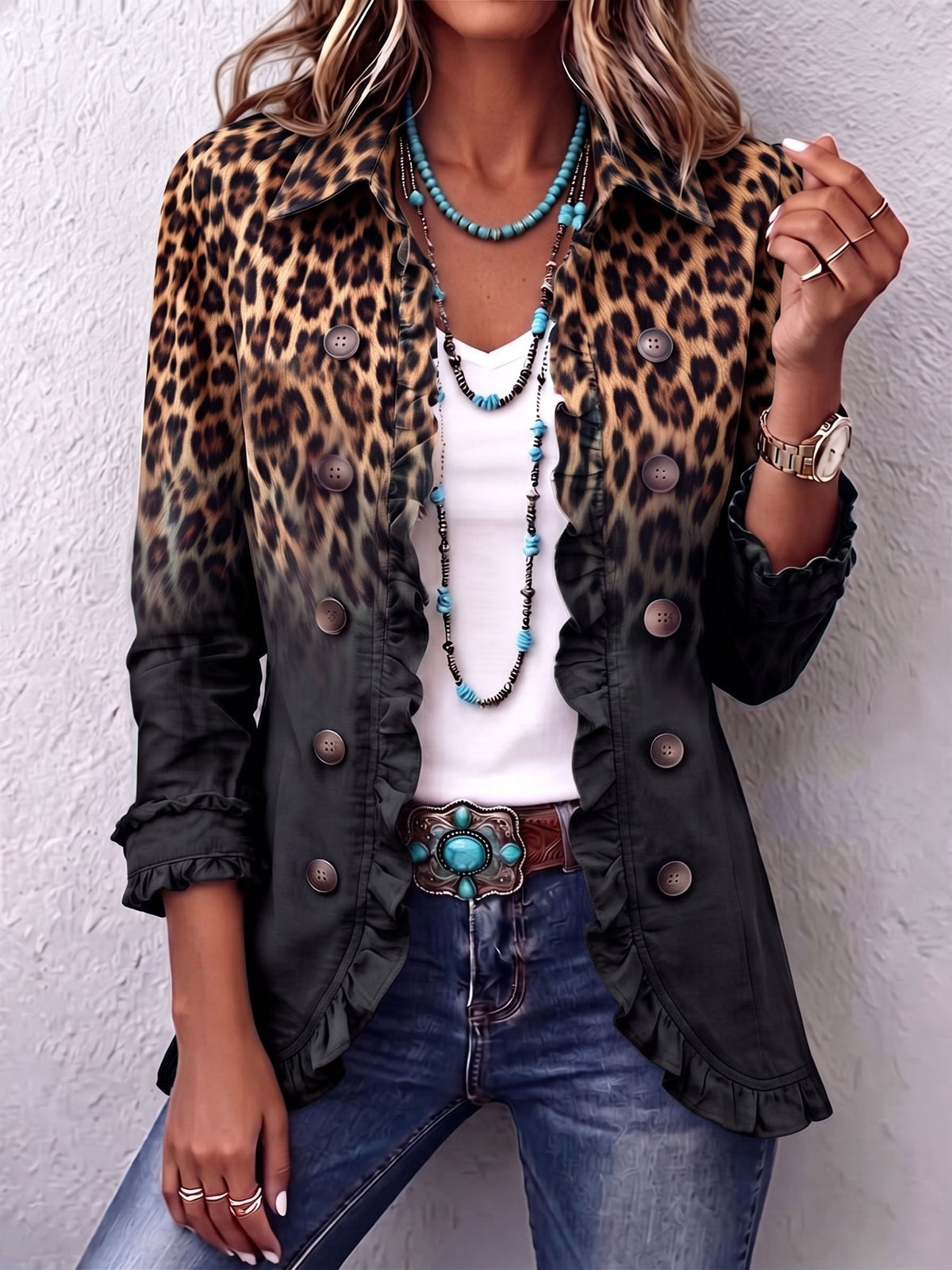 Béatrice – Veste Blazer Imprimé Léopard Contrasté