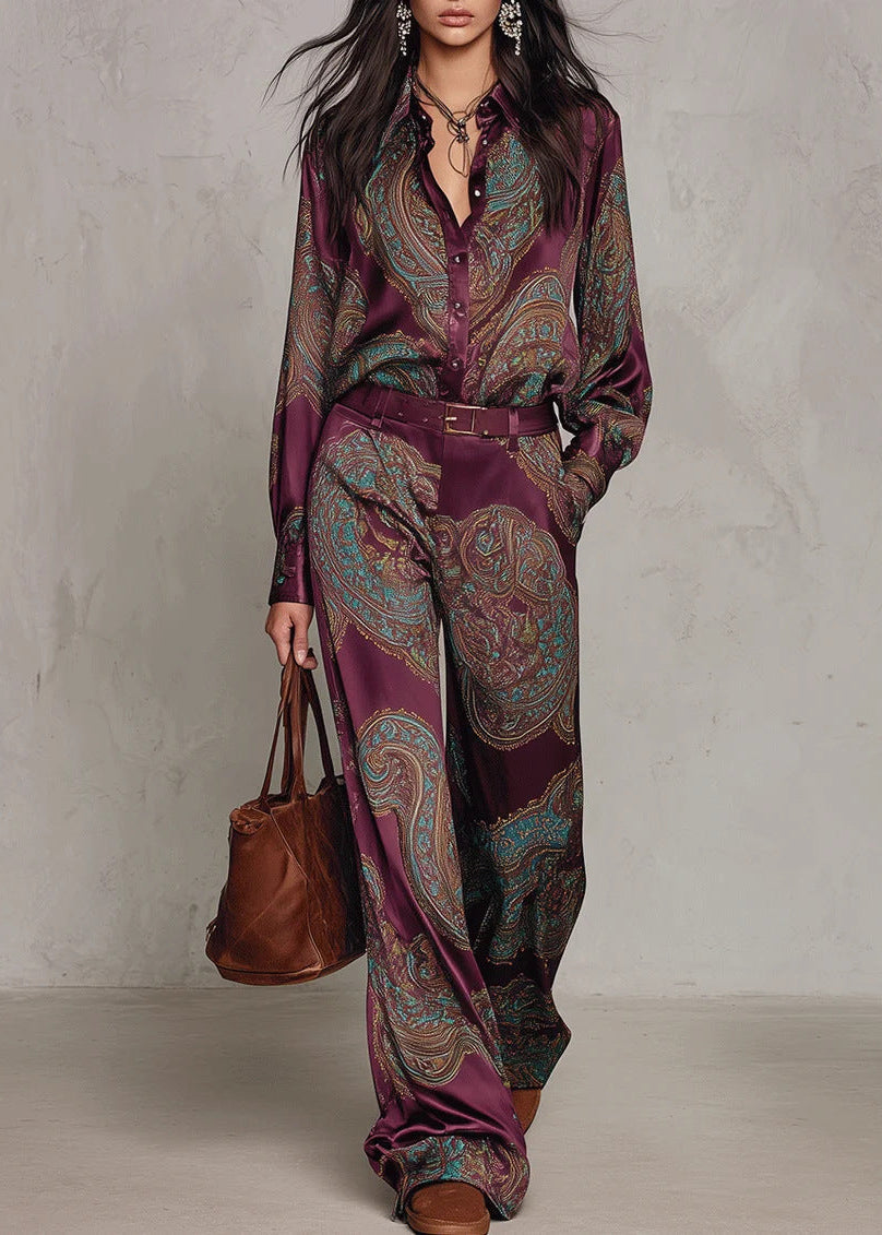 Florence – Ensemble Chemise et Pantalon Large à Motif Paisley