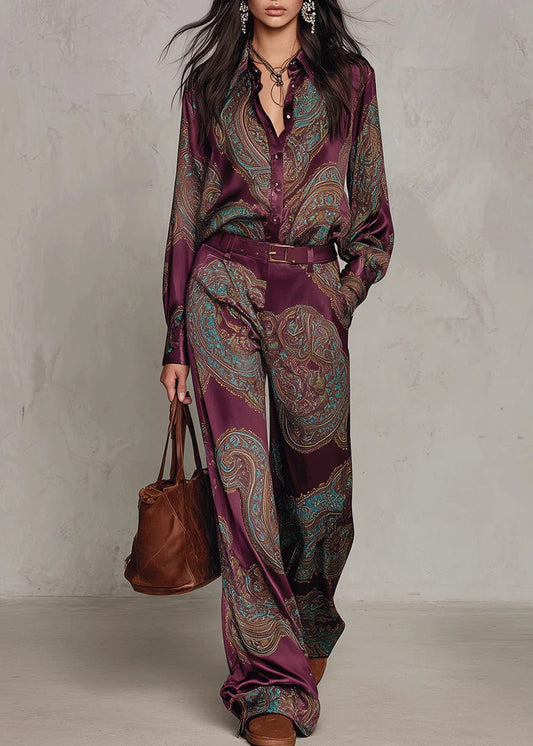 Florence – Ensemble Chemise et Pantalon Large à Motif Paisley
