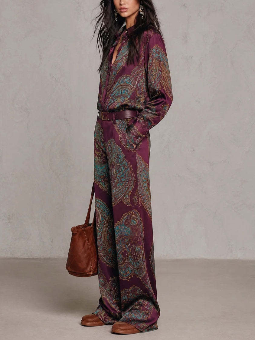 Florence – Ensemble Chemise et Pantalon Large à Motif Paisley