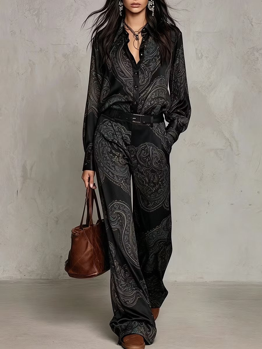 Florence – Ensemble Chemise et Pantalon Large à Motif Paisley