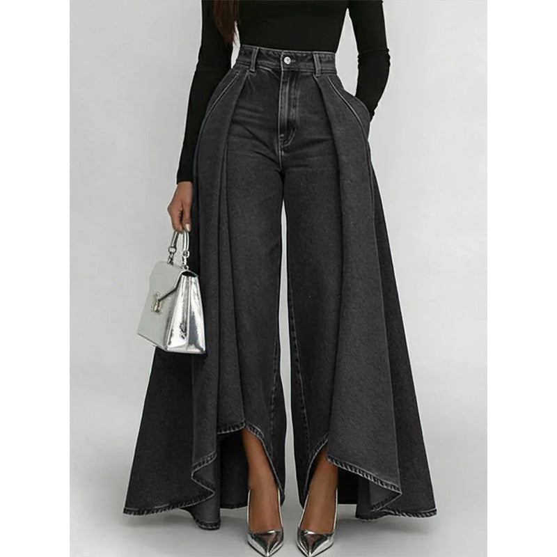 Zara - Jean Femme Taille Haute à Jambes Larges & Effet Drapé