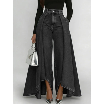 Zara - Jean Femme Taille Haute à Jambes Larges & Effet Drapé