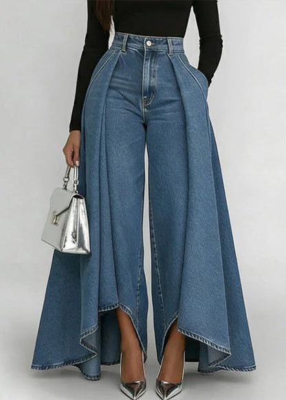 Zara - Jean Femme Taille Haute à Jambes Larges & Effet Drapé