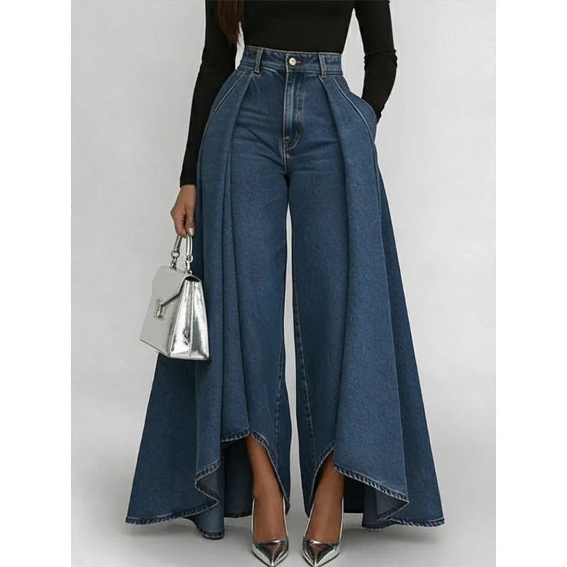 Zara - Jean Femme Taille Haute à Jambes Larges & Effet Drapé