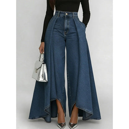 Zara - Jean Femme Taille Haute à Jambes Larges & Effet Drapé