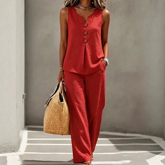 Livia - Ensemble 2 Pièces Décontracté Débardeur & Pantalon Large