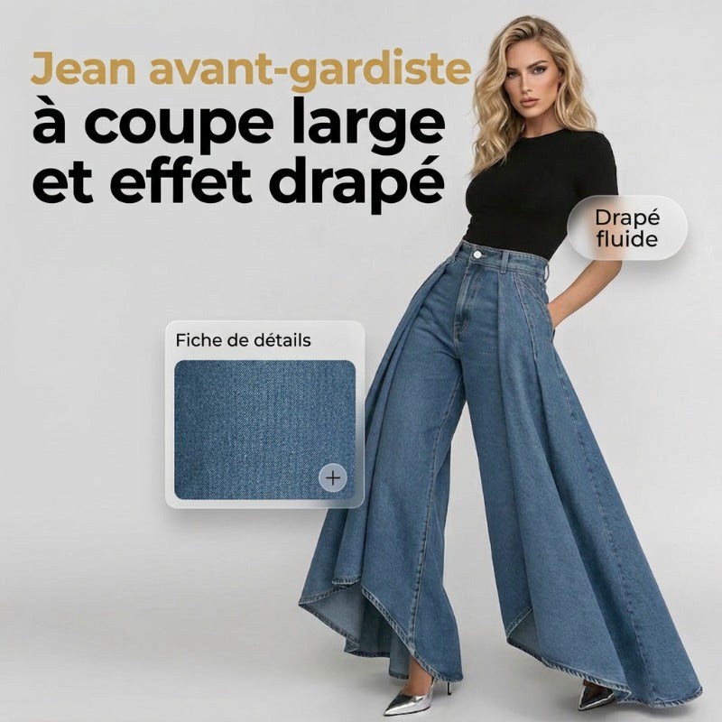 Zara - Jean Femme Taille Haute à Jambes Larges & Effet Drapé