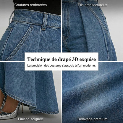 Zara - Jean Femme Taille Haute à Jambes Larges & Effet Drapé