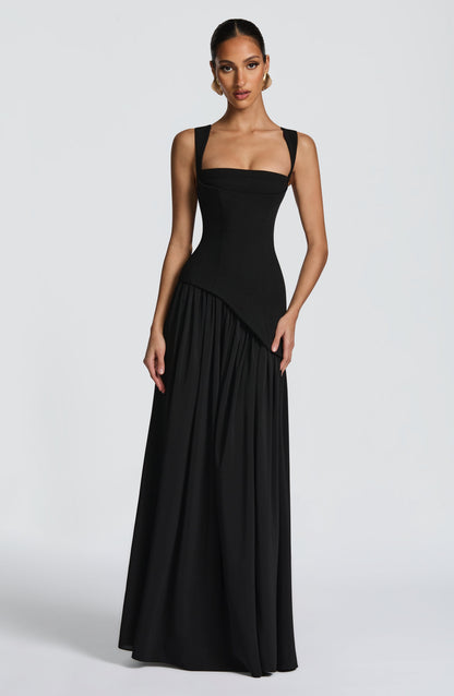 Aura - Robe Longue Noire Dos Lacé & Fendue